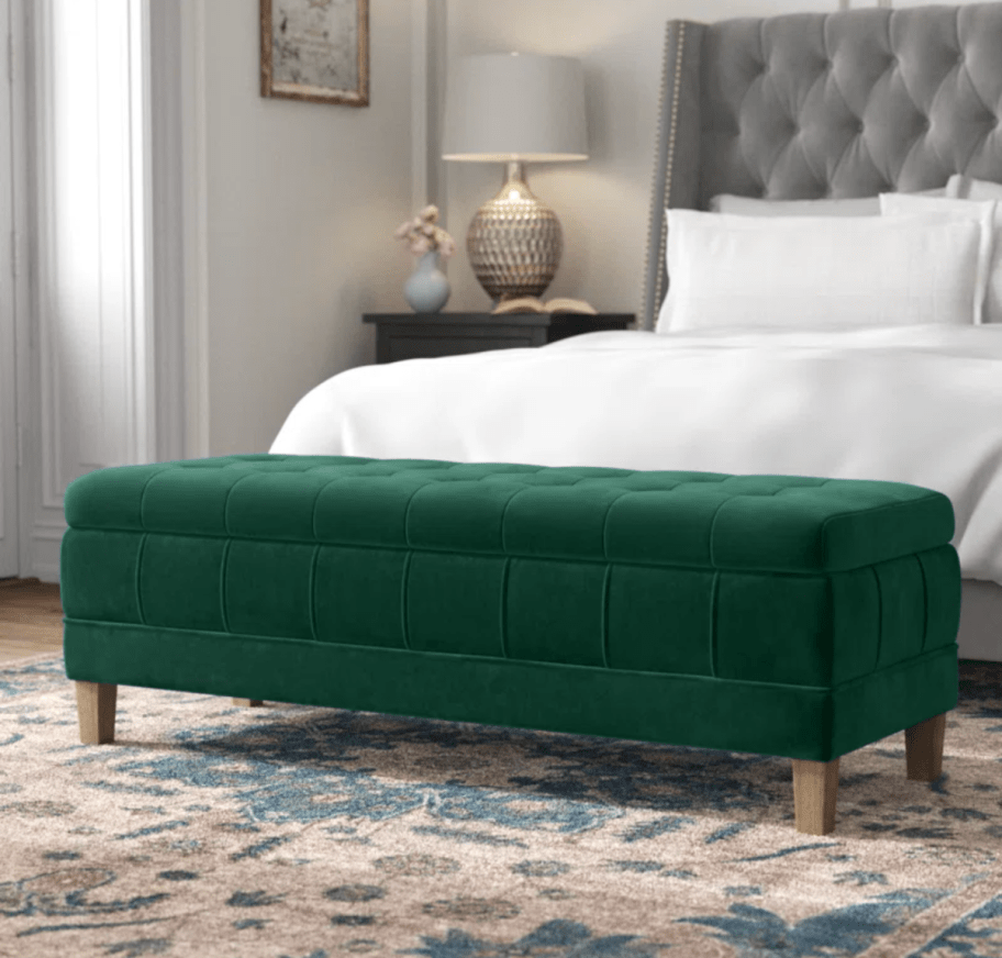 The Gloria Velvet ottoman from the Wayfair Way Day bedroom sale 2024