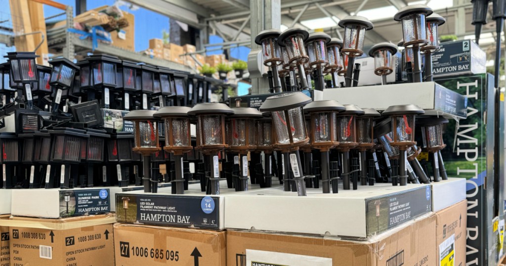 hampton bay solar lights in store display inside home depot