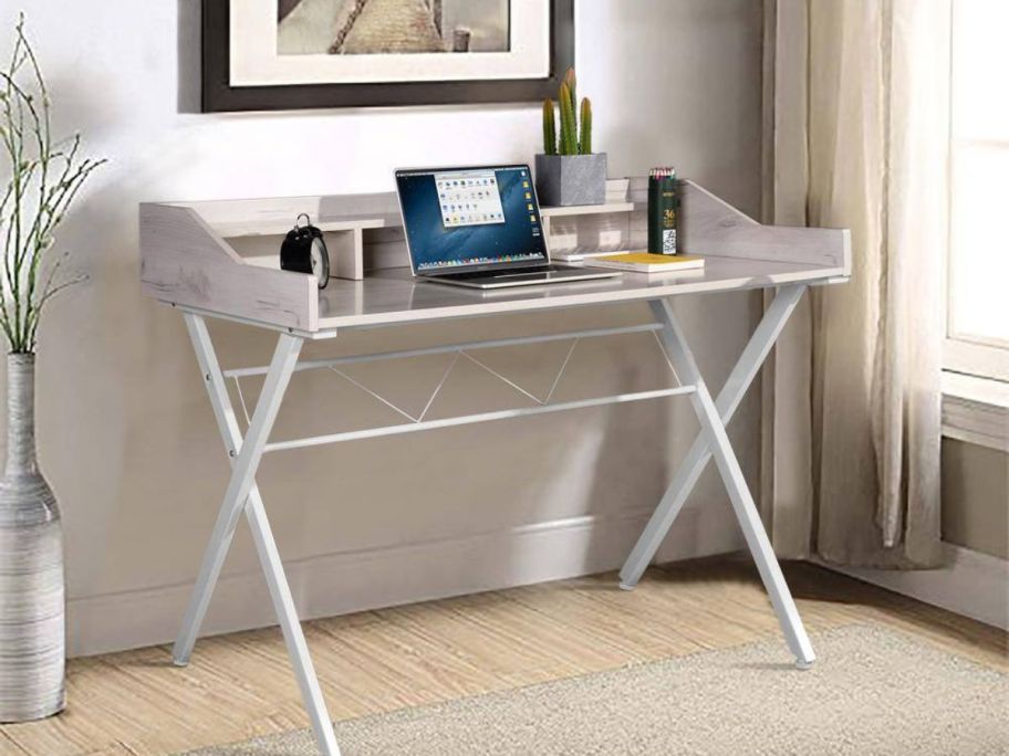 Homy Casa Fort 43" Birch Rectangular Computer Desk w/ Shelf 