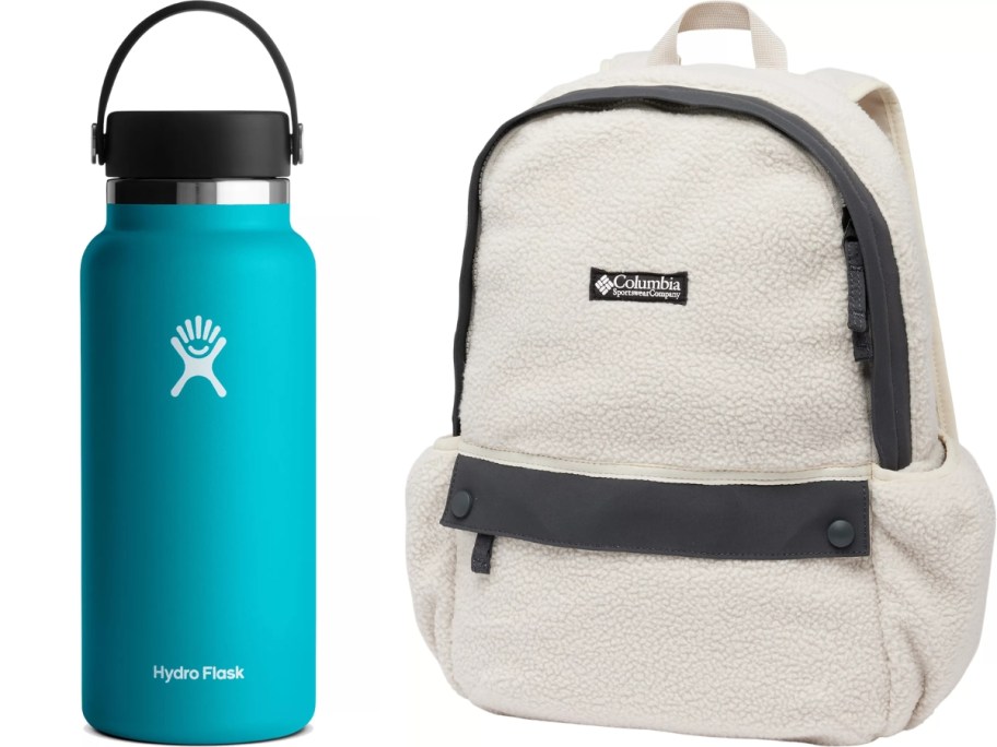 hydro flask 32oz water bottle and columbia women's backpack