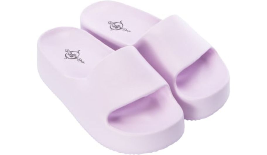 a pair of womens purple eva platform slides