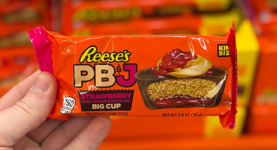 Reese's PBand J bars in persons hands