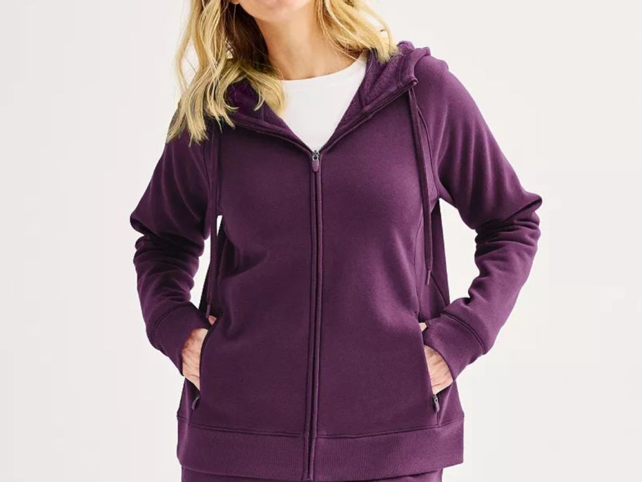 Woman wearing a Women's Tek Gear Ultrasoft Fleece Hoodie Jacket