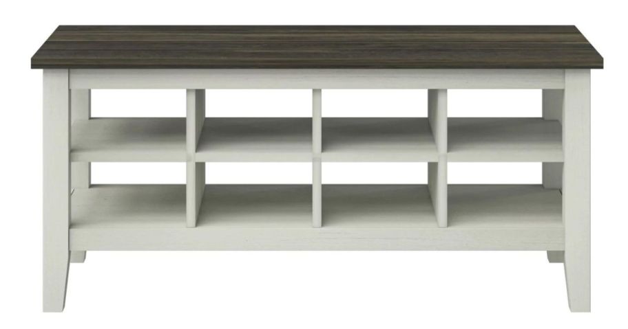 Twin Star Home Two-Tone Storage Bench with Planked Top in Old Wood White