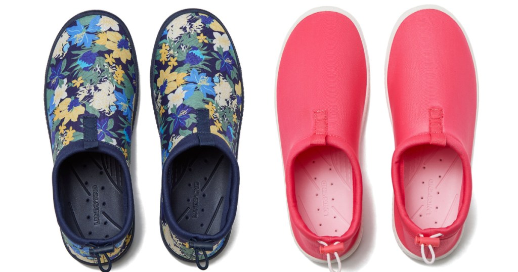 Lands and women's water shoes in floral and pink colors