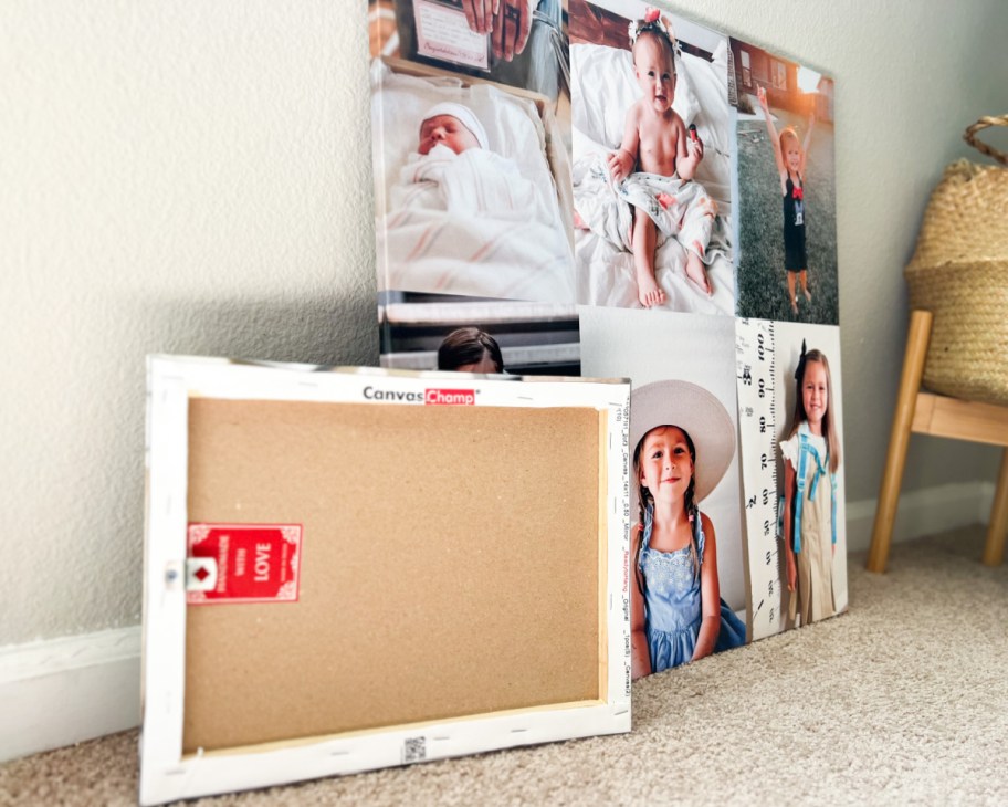 two canvases leaning against wall