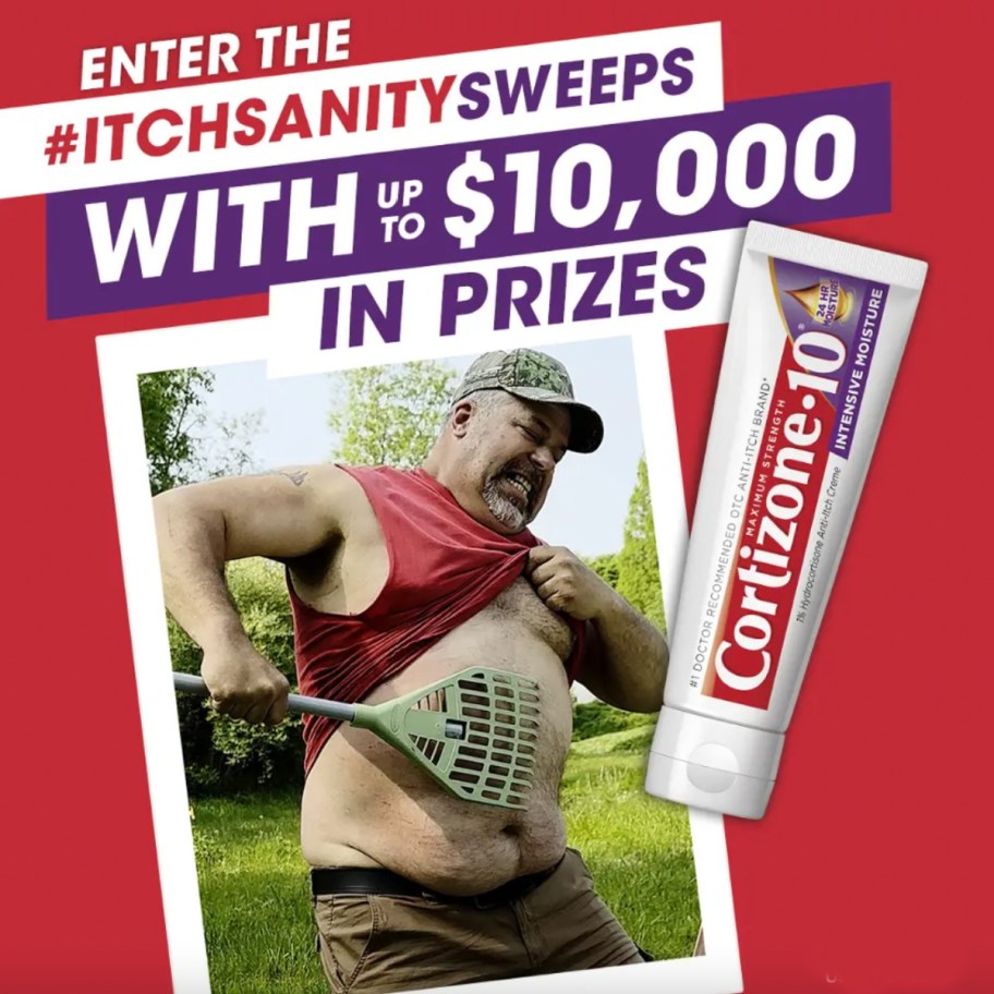 cortizone cream next to picture of guy scratching