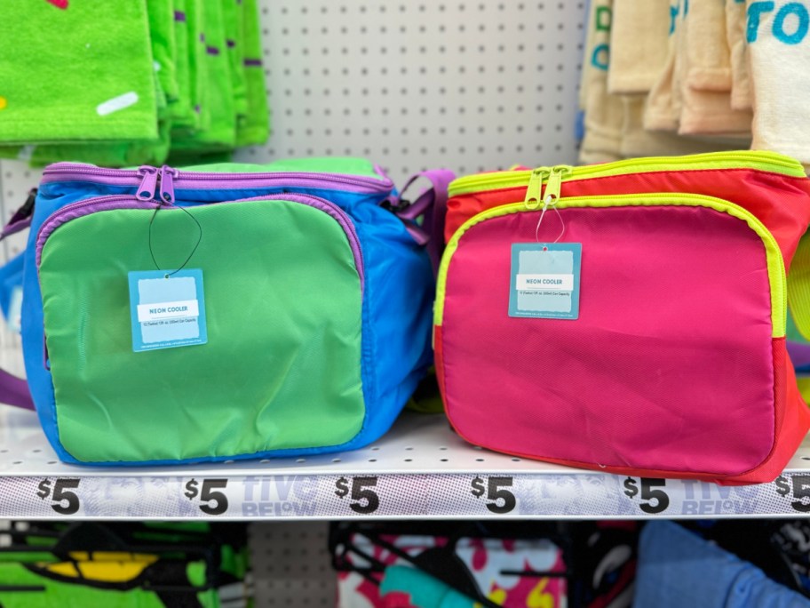 display of colorful coolers