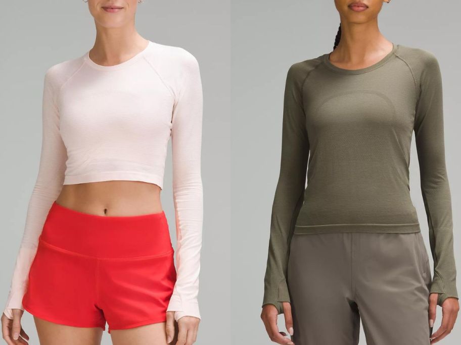 stock images of 2 women wearing lululemon tops