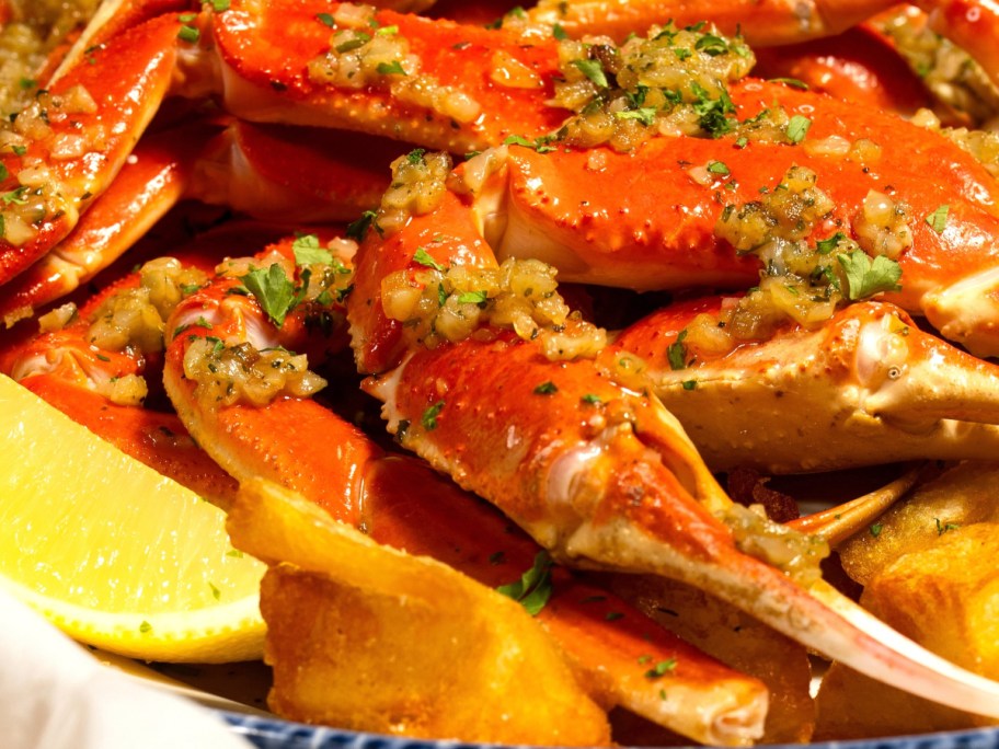 crab legs covered in garlic butter