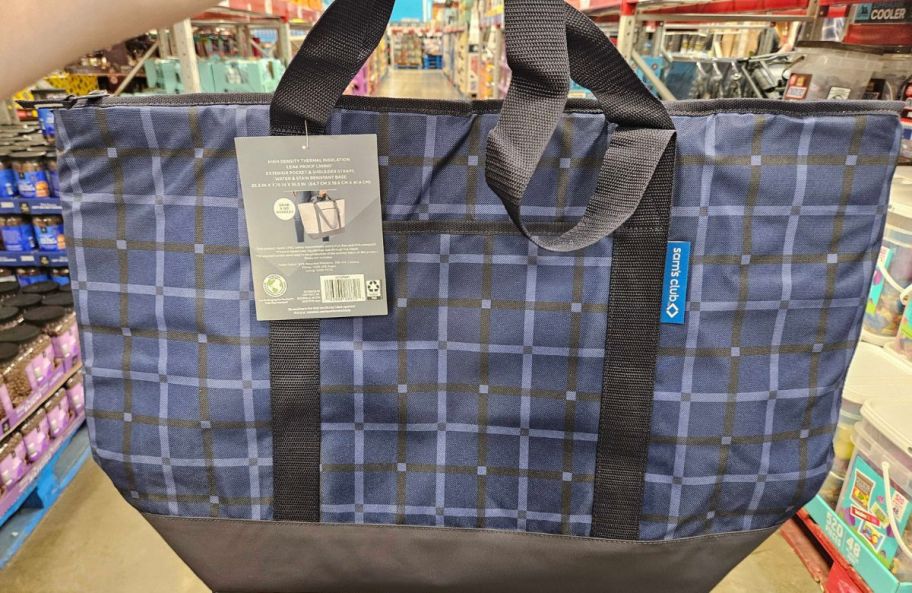 blue plaid sams club insulated tote