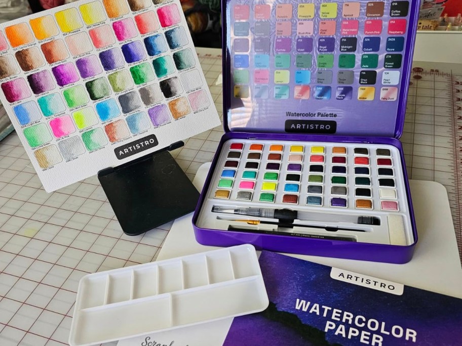 artisano watercolor paint set open on table
