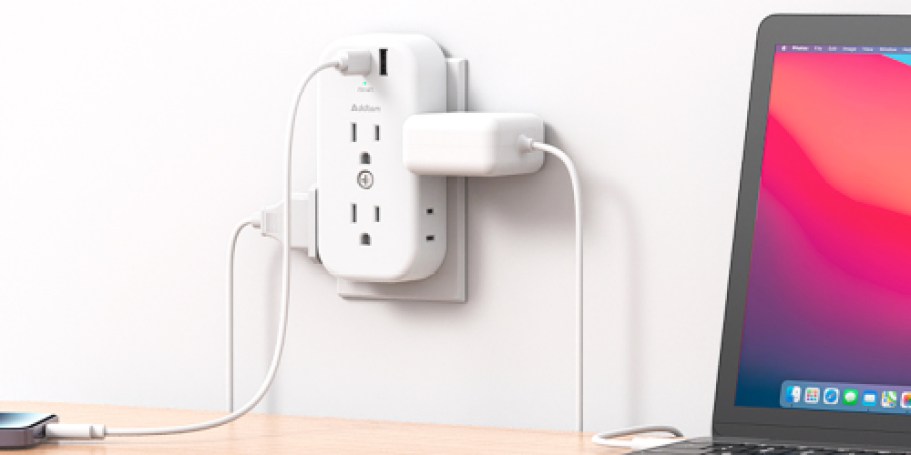 Wall Outlet Extender Only $7.99 on Amazon | Includes 6 Plugs & 3 USB Ports