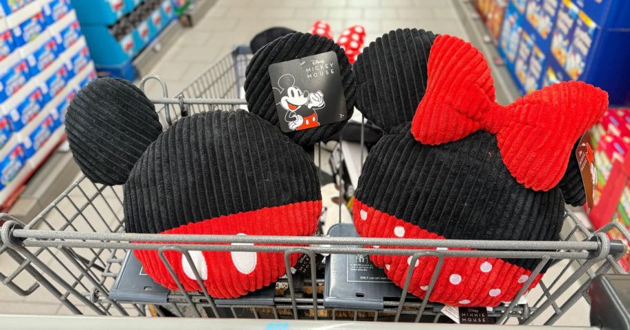 Aldi Disney Mickey & Minnie Pillows in a cart