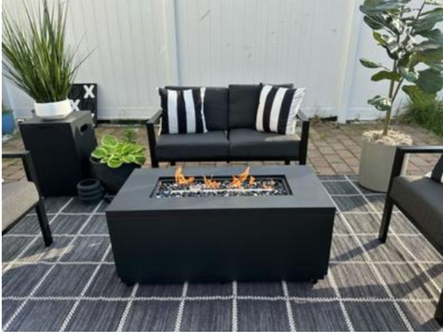 Better Homes & Gardens Rectangle Gas Fire Pit on patio