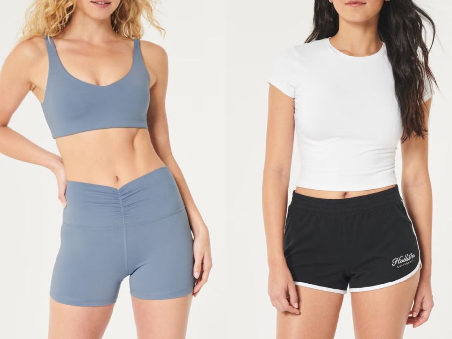 2 teen girls wearing hollister shorts