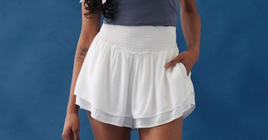 Woman wearing Eyelet Shorts from Hollister