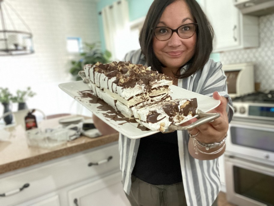 Woman holding an Ice Cream Sandwich Cake