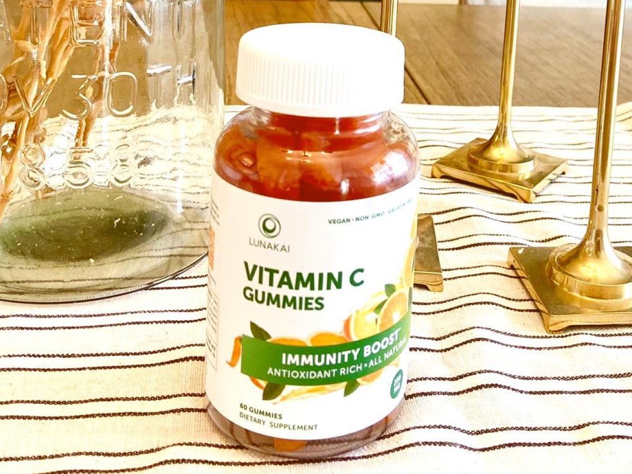 bottle of Lunakai Vitamin C Gummies on table