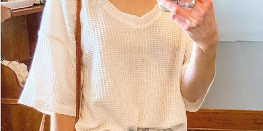 Women’s V-Neck Waffle Knit Shirt Only $13 on Amazon (Regularly $24)