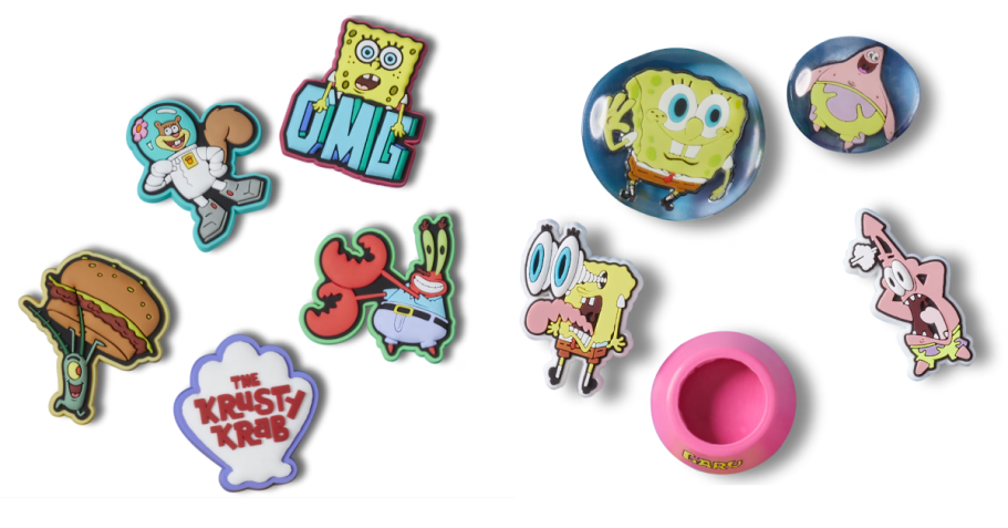 Various SpongeBob Jibbitz Charms from the SpongeBob SquarePants X Crocs Collection