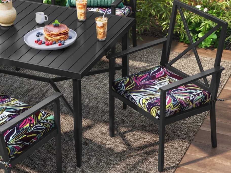 Threshold Patio Seat Cushion in an abstract floral print