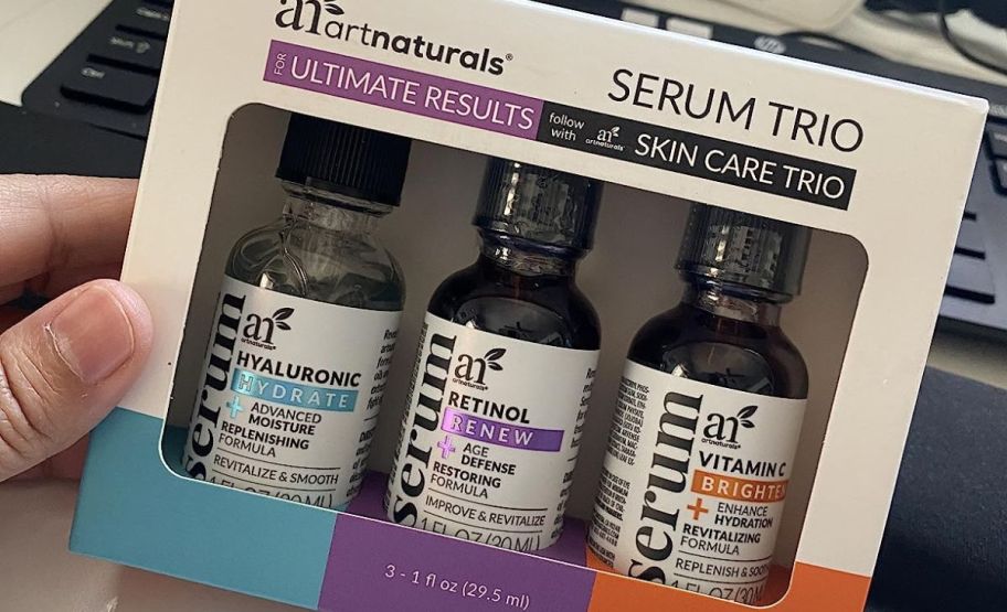 A box with 3 artnaturals serums inside