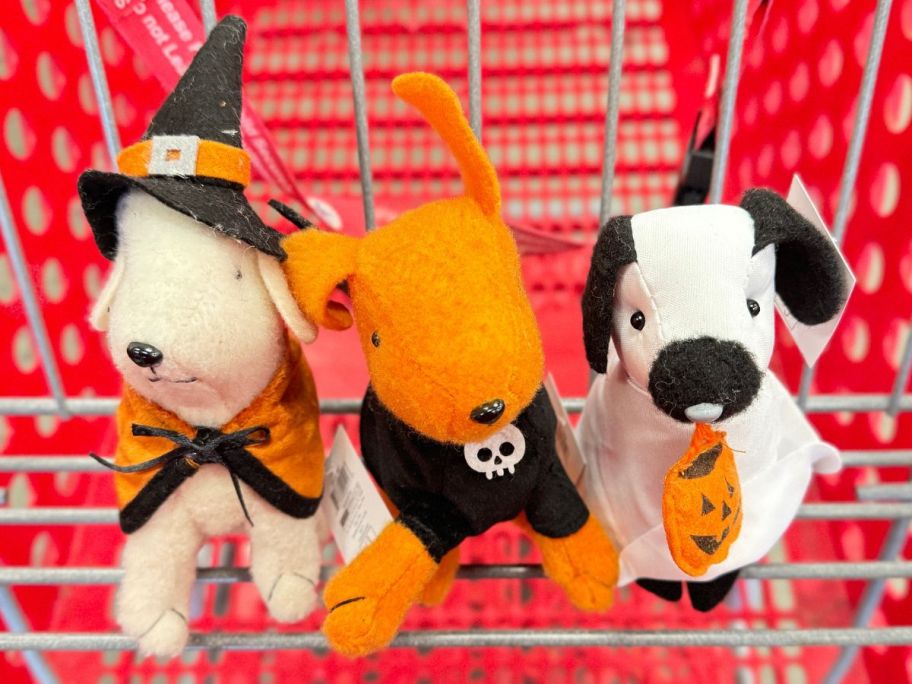 three plush halloween dog figures