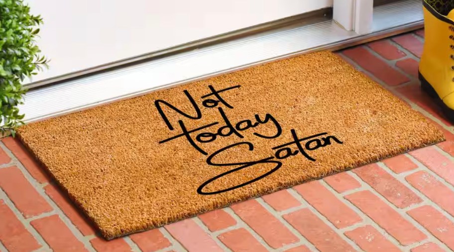 not today satan doormat on brick front porch