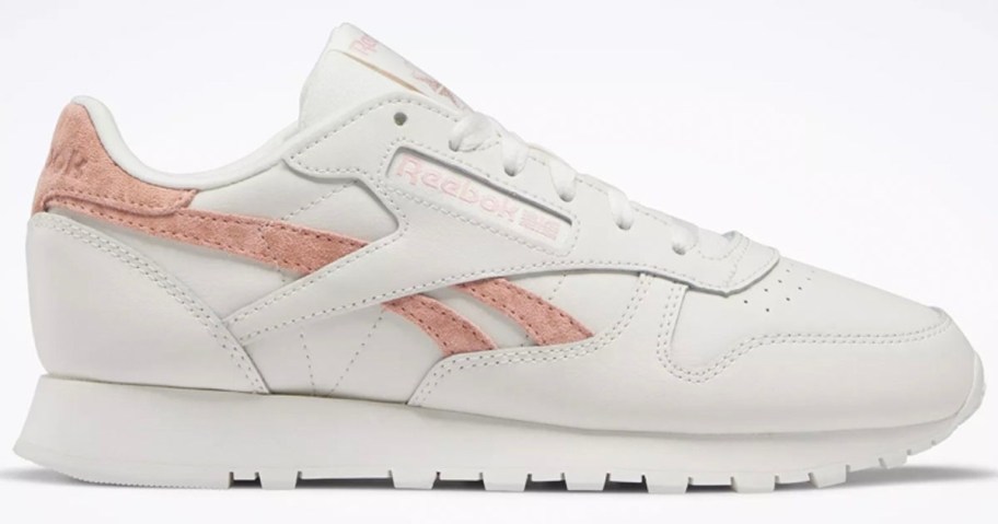 white and pink reebok leather shoes