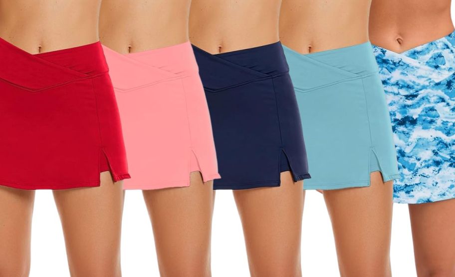 models wearing skorts in various colors stock image