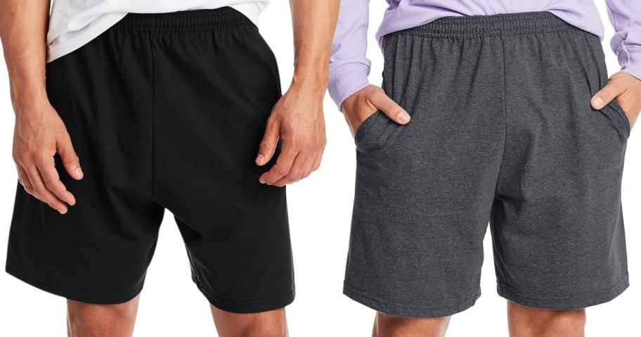 men wearing black and dark grey pull on cotton shorts