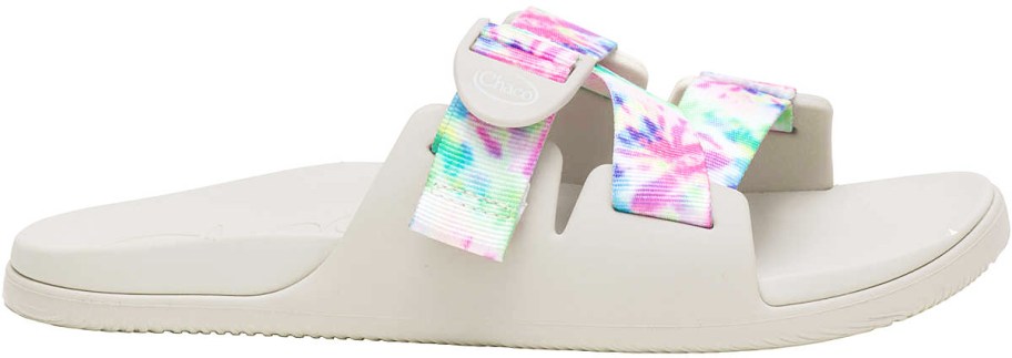 white sandal with tie dye straps stock image