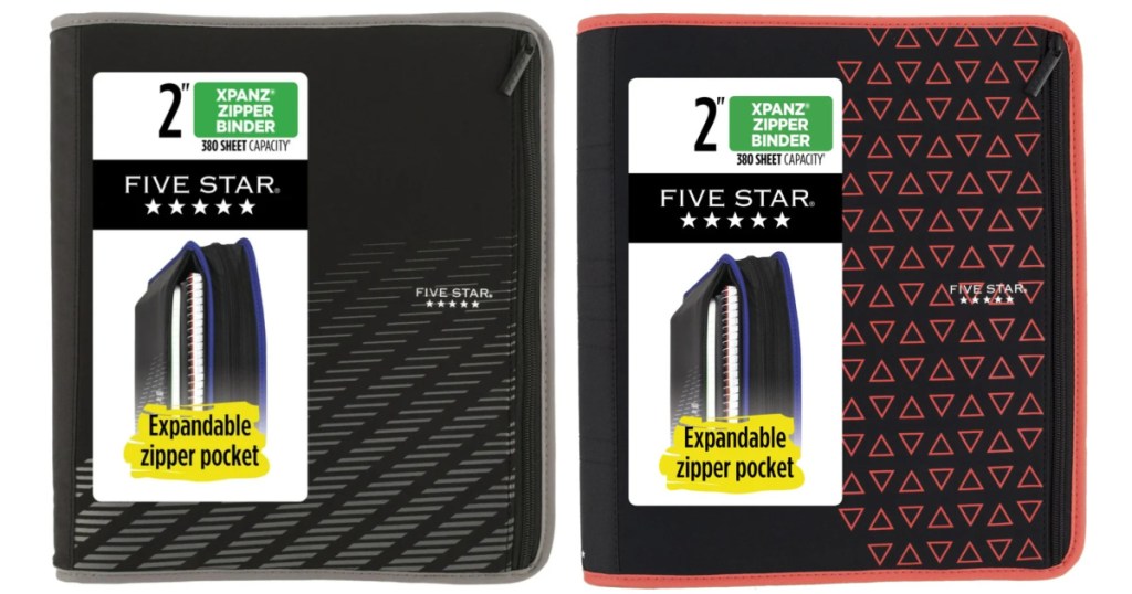 2 different five star zipper binders side by side