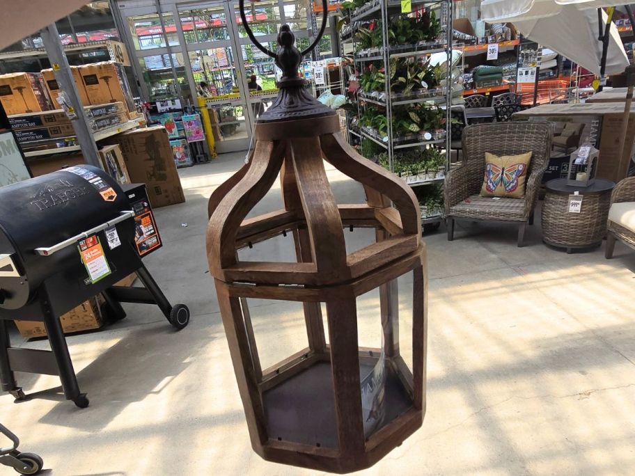 Hampton Bay Brown 16" Small Wood Lantern w/ Metal Top 