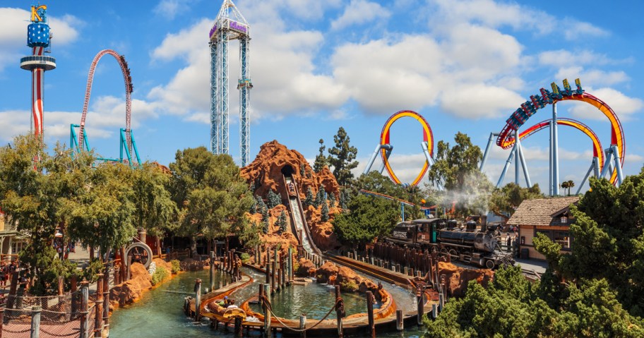 water ride and roller coasters at Knott’s Berry Farm