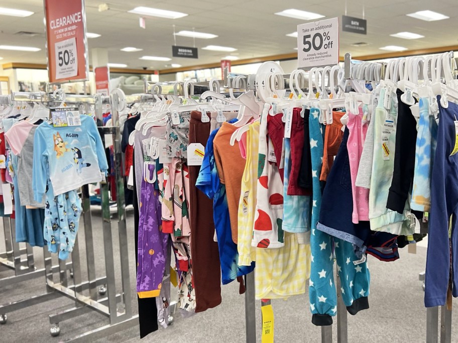 kids clothes on clearance racks at kohls store