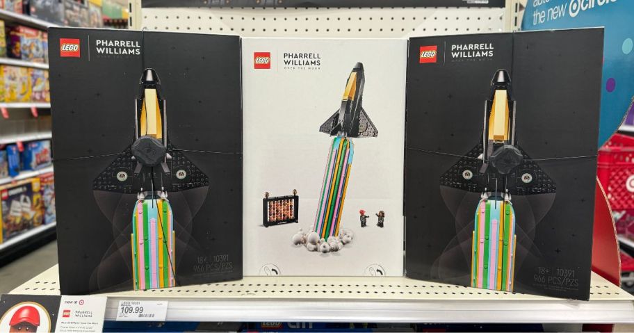 3 LEGO sets on a shelf at Target