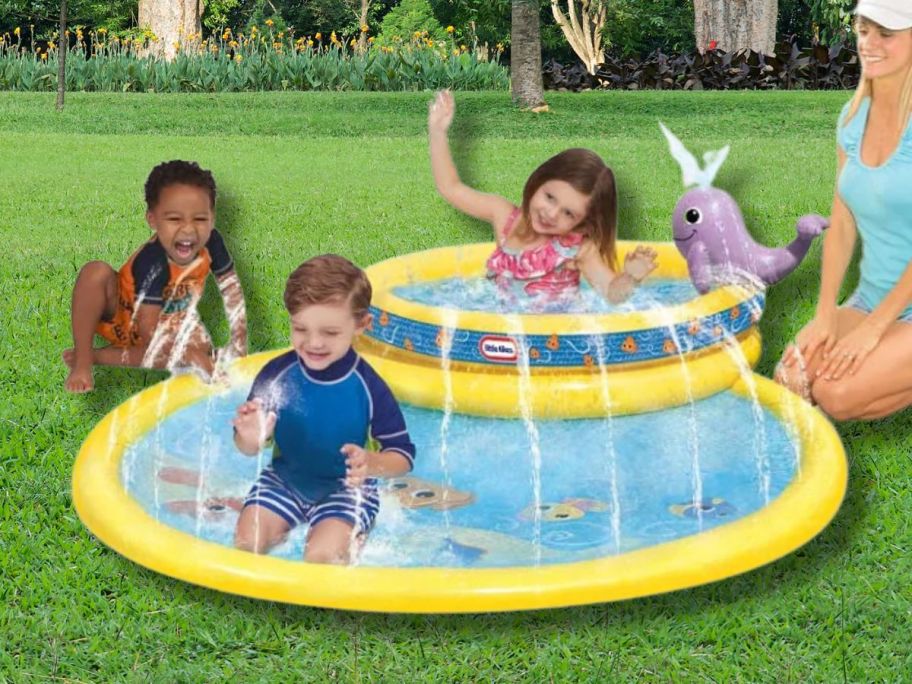Kids playing in an inflatable pool