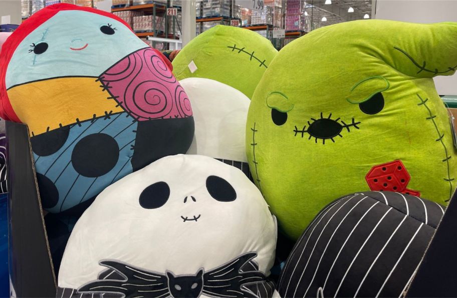 sally, jack and oogie boogie squishmallows in a bin at costco