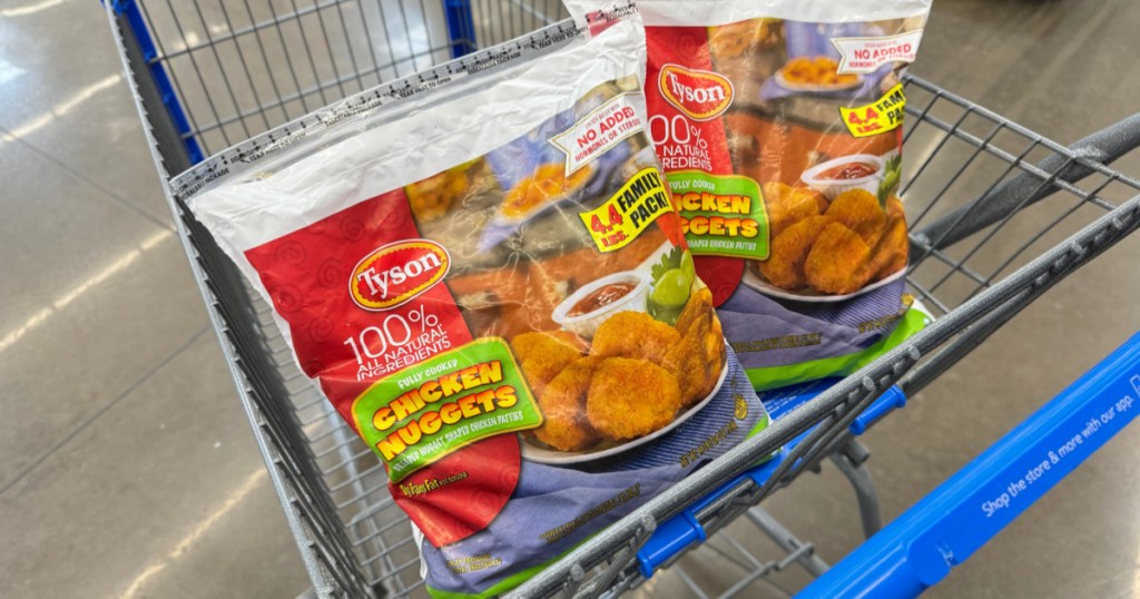 2 bags of tyson chicken nuggets in walmart cart