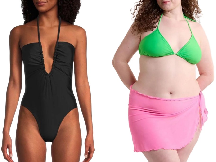 Stock images of 2 women wearing Walmart bathing suits