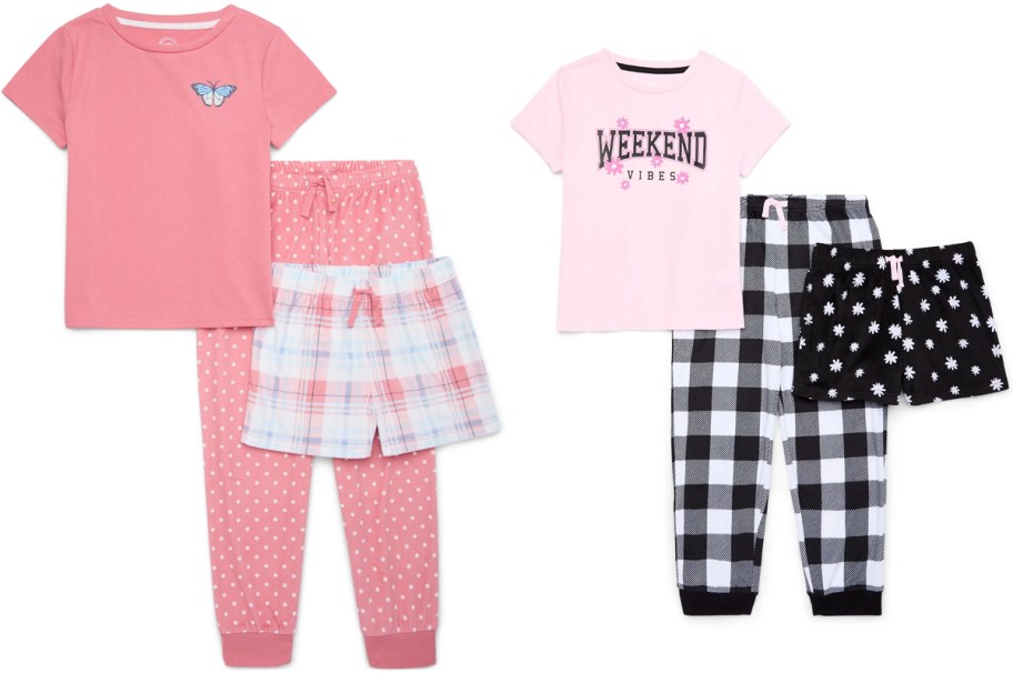 Wonder Nation Girls Short Sleeve Top, Shorts and Joggers Pajama Set