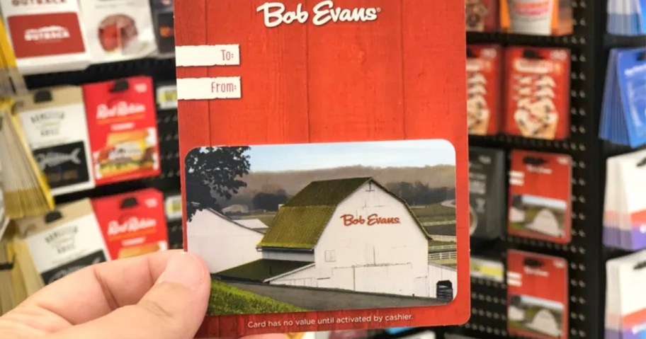 hand holding bob evans gift card