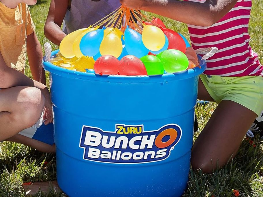 bunch o balloons in a bucket