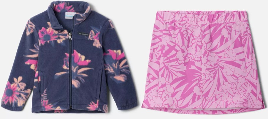 columbia kids navy floral jacket and pink floral skirt 