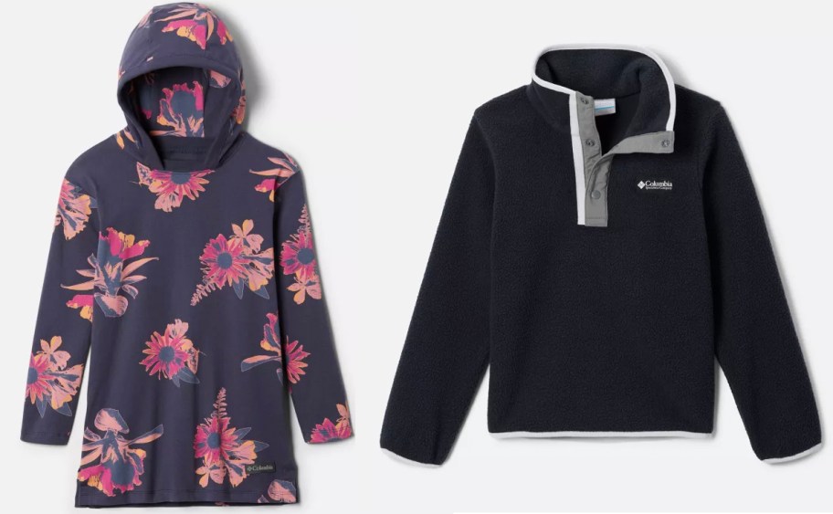 navy floral kids tunic and black fleece jacket 