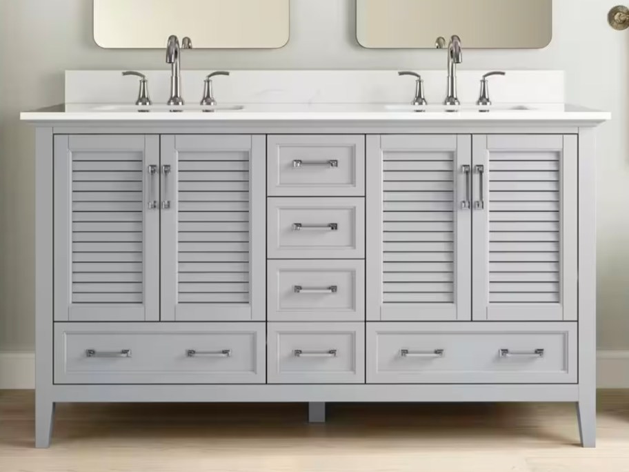 gray and white double bath vanity