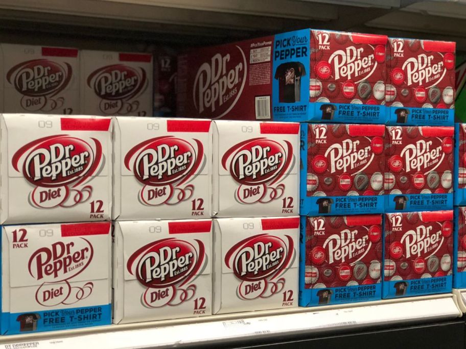 dr pepper 12 packs on shelf