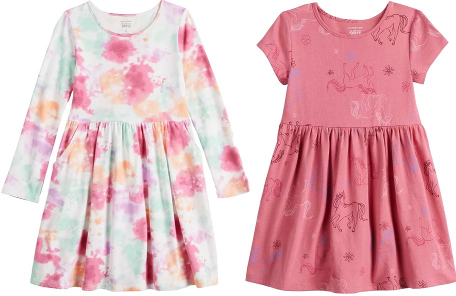 long sleeve tie dye and pink unicorn dresses